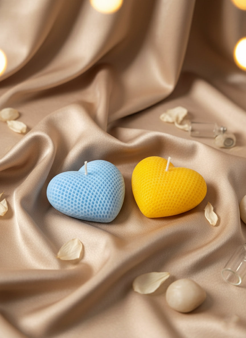 GRID EMBOSSED HEART SHAPED SOY WAX CANDLE PACK OF 3
