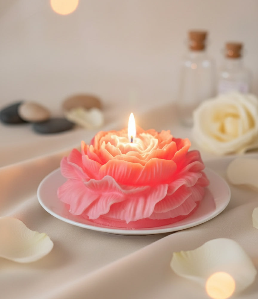 PEONY FLOWER CANDLE, SOY WAX,SCENTED PACK OF 6