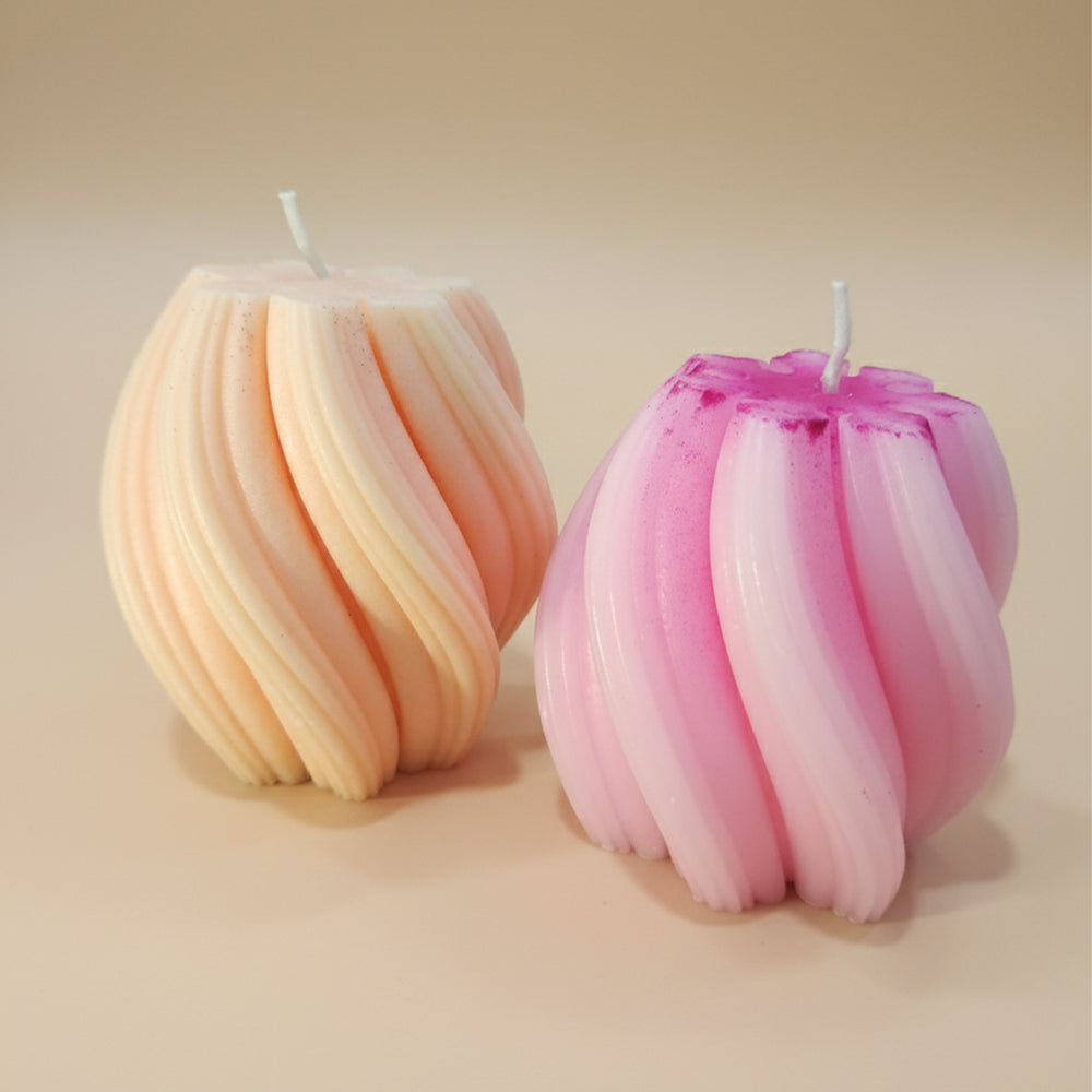 Handmade soy wax Spiral Scented Pillar candle Pack of 2