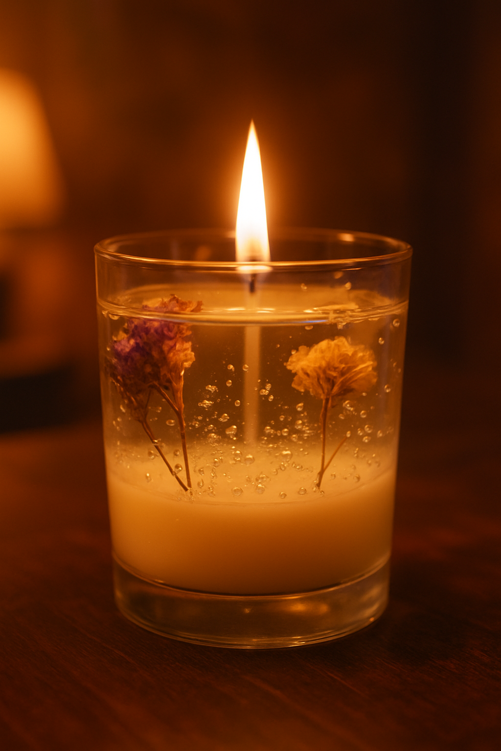 DRIED FLOWER GEL AND SOY WAX CANDLE, SCENTED