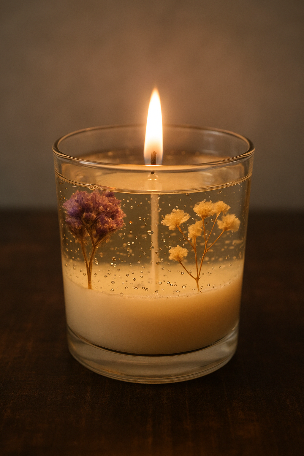 DRIED FLOWER GEL AND SOY WAX CANDLE, SCENTED