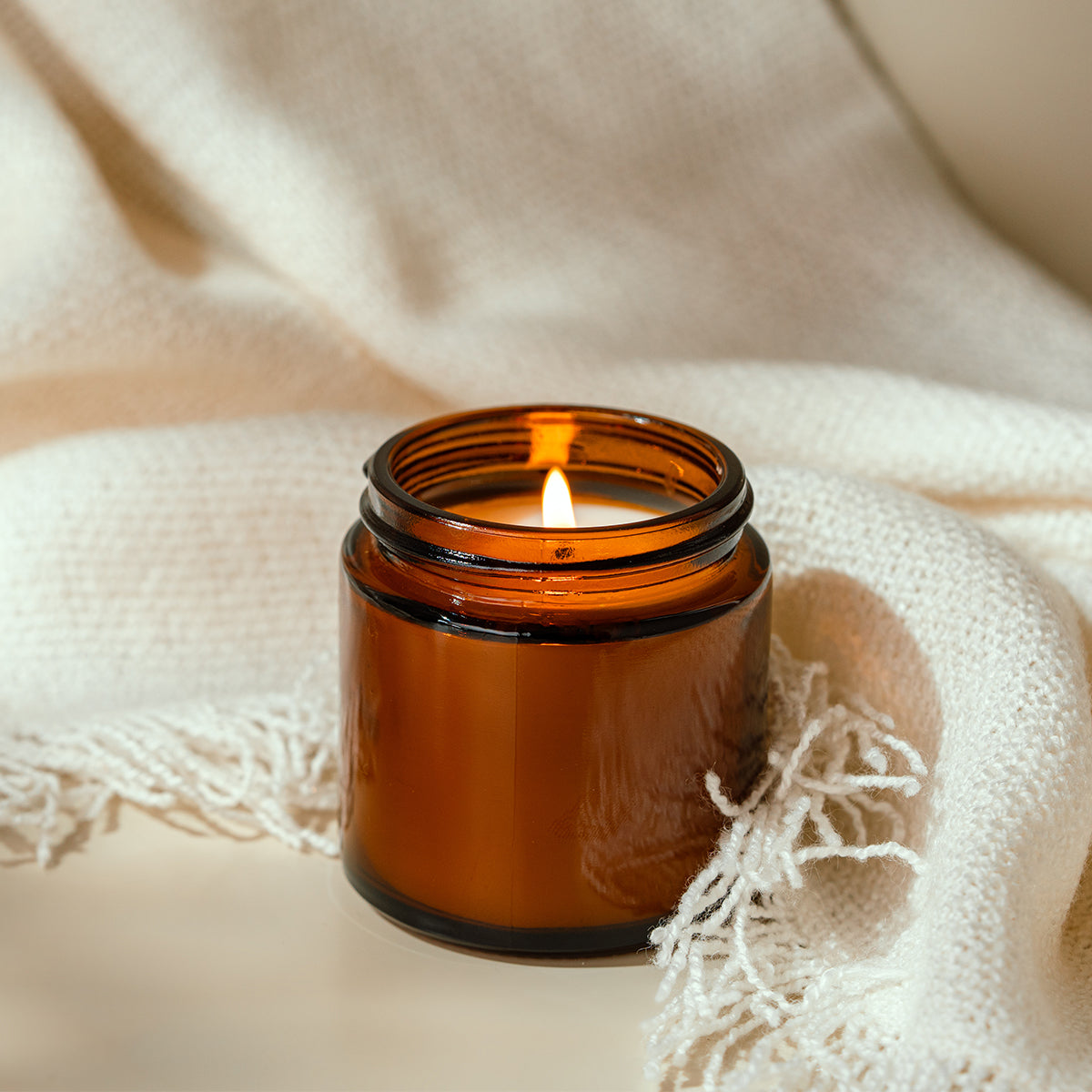 AMBER SOYA WAX JAR CANDLE WITH WOODEN WICK, SCENTED